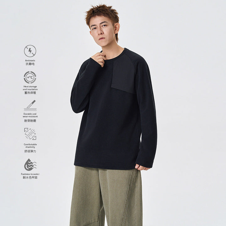 Herr Fleece-Langarmshirt med Asymmetrischer Brustpasse och Leichtem Stretch