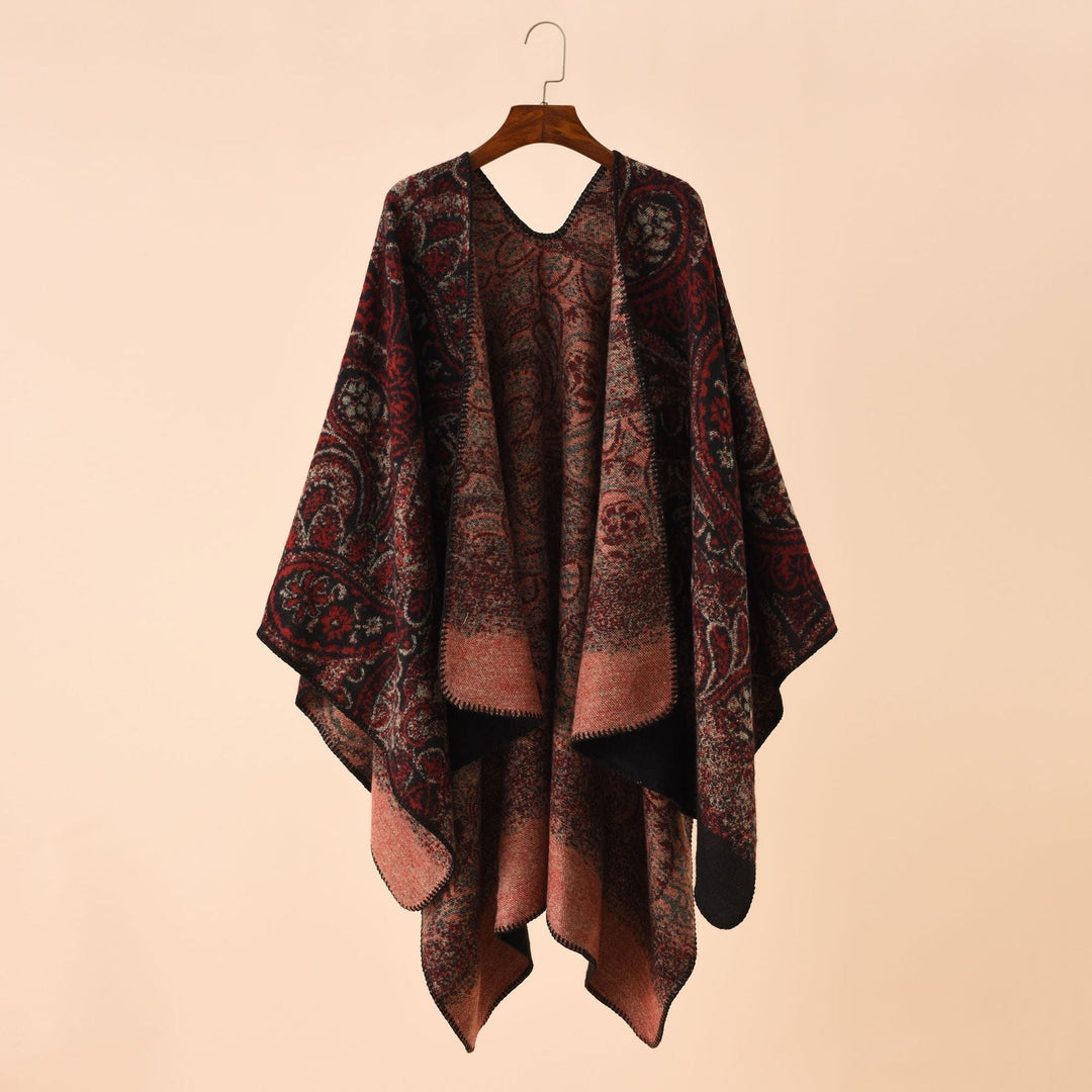Dam Jacquard poncho med Paisley mönster