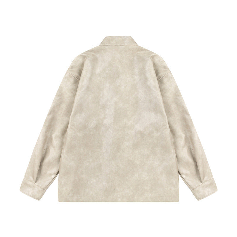 Unisex Asian Inspired Oversized Jacka med Mandarinkrage och Knot Stängningar