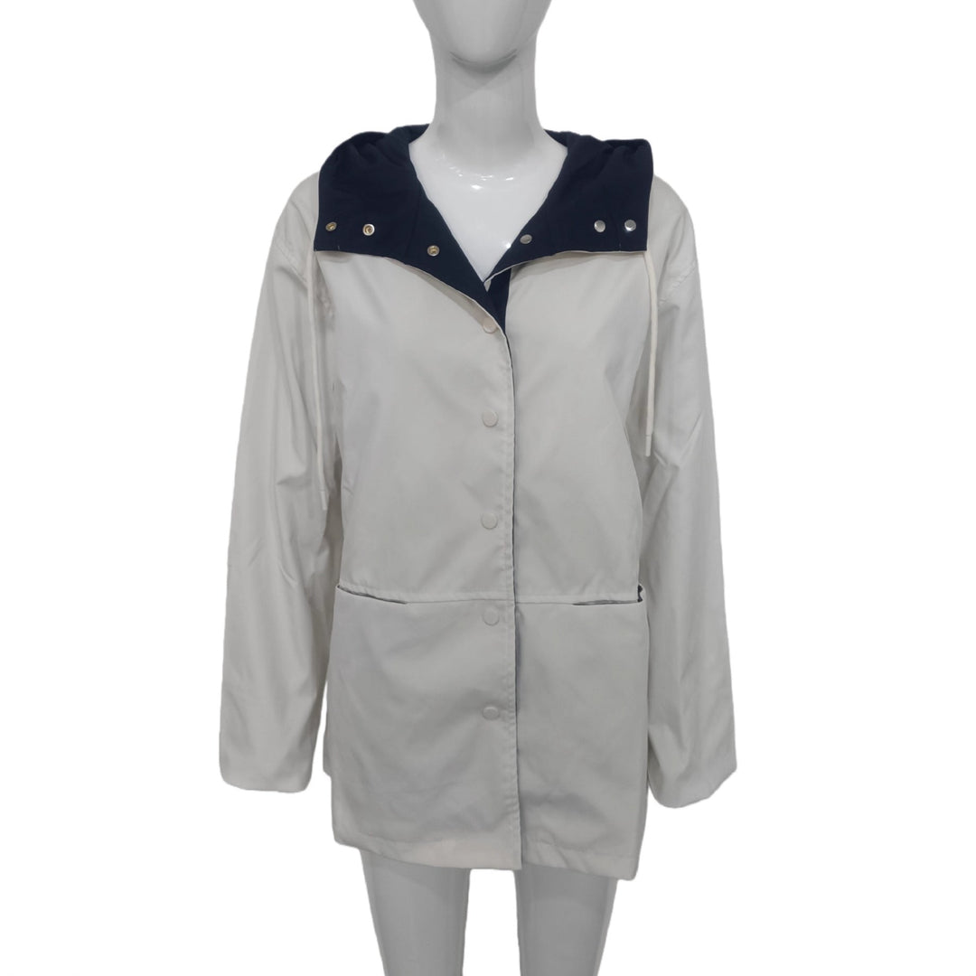 Dam vattenavvisande Hooded jacka med Snap Front, Drawstring och fickor