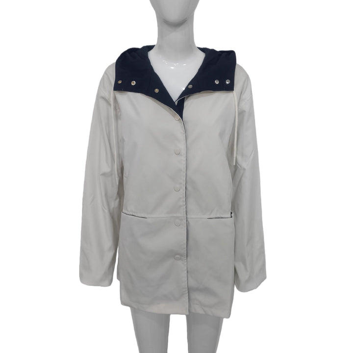 Dam vattenavvisande Hooded jacka med Snap Front, Drawstring och fickor
