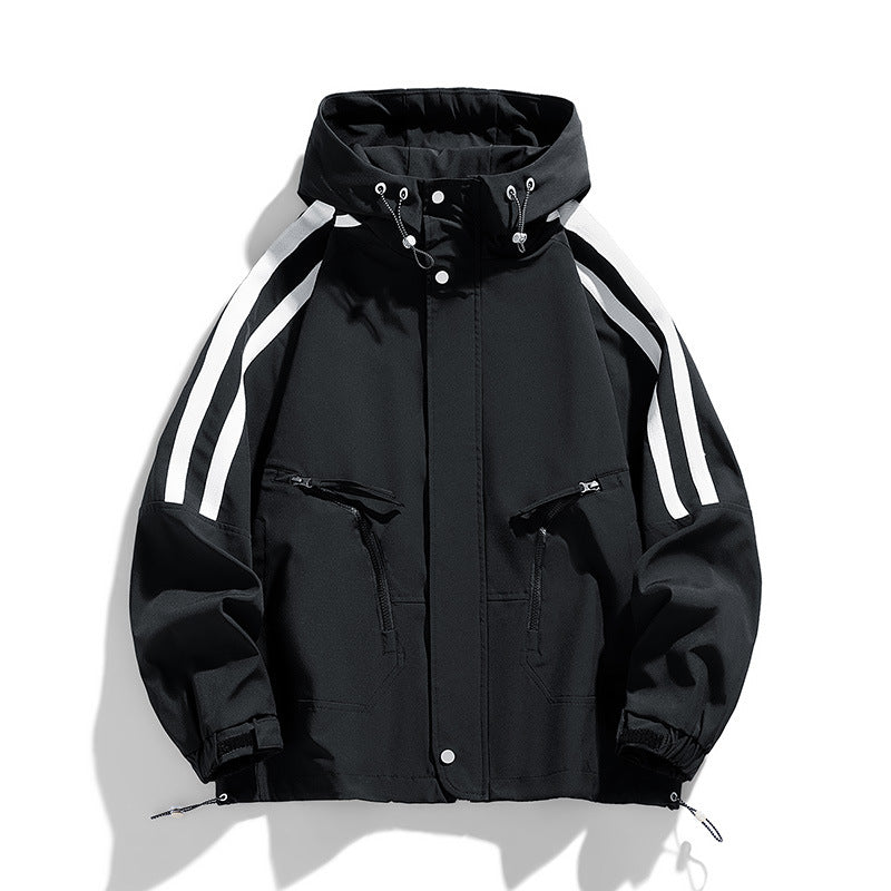 Unisex sporty-urban med huva windbreaker med kontrast stripes