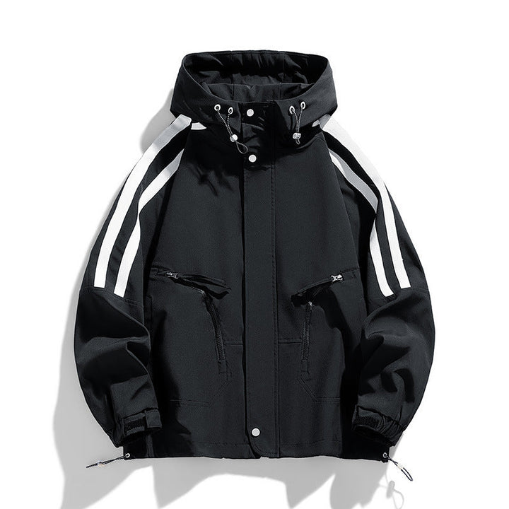 Unisex sporty-urban med huva windbreaker med kontrast stripes