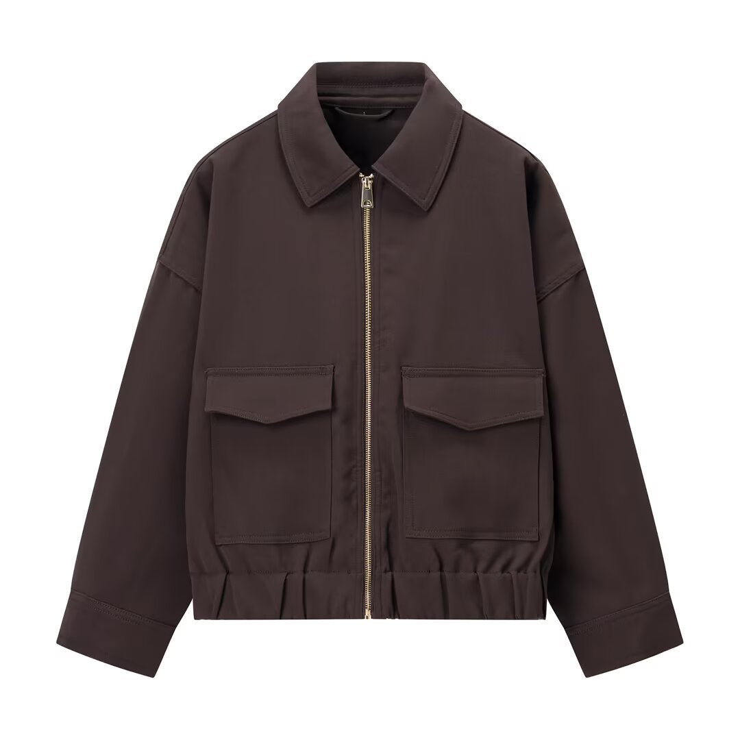 Dam 20+ Hiding Kort Blouson Jacka i Utility Look med Patch Fickor