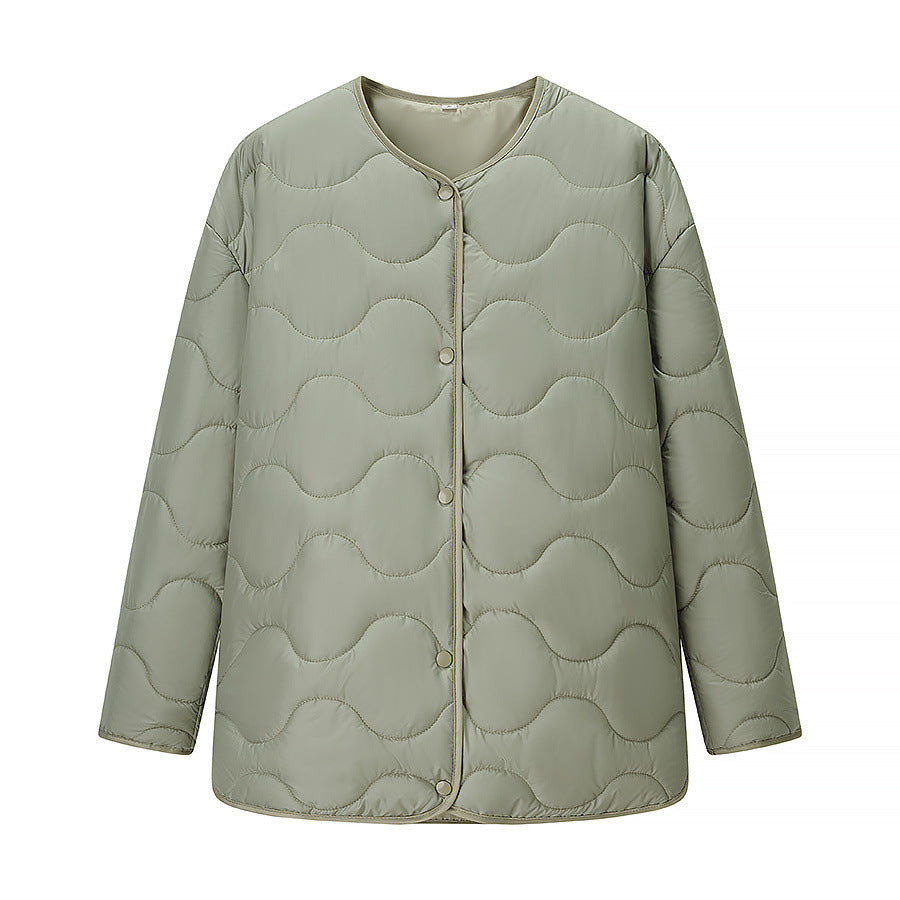 Dam non-vadderad wave quiltad jacka utan krage med snap button front