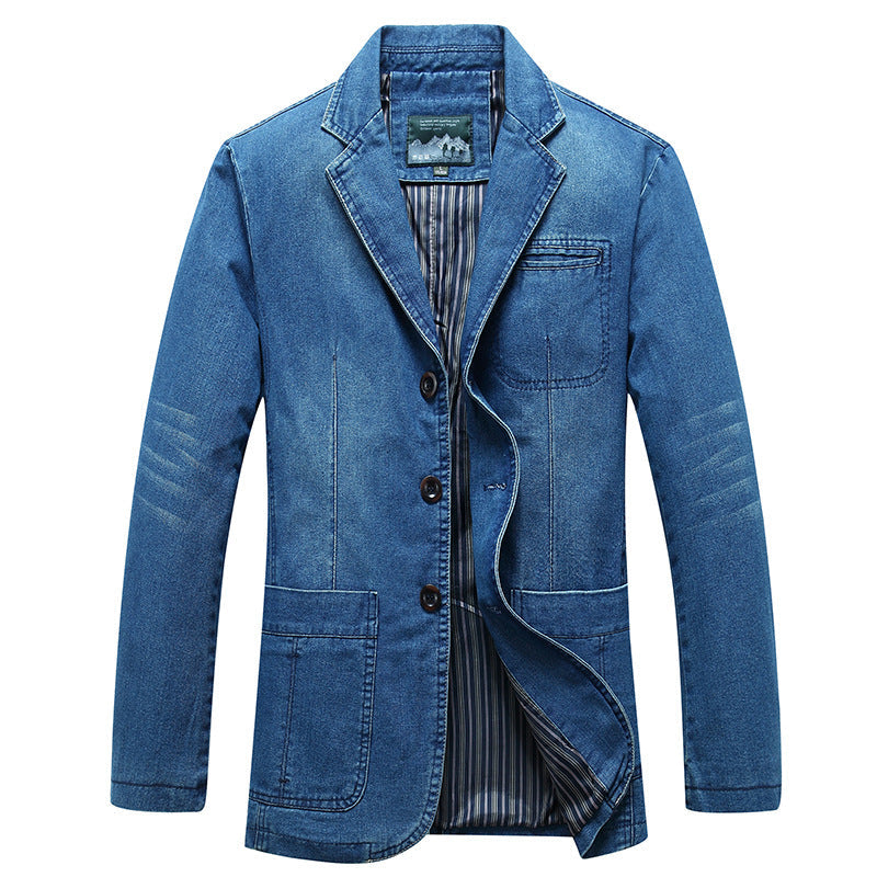 Herr denim blazer i en lös passform med slagkrage och utanpåfickor