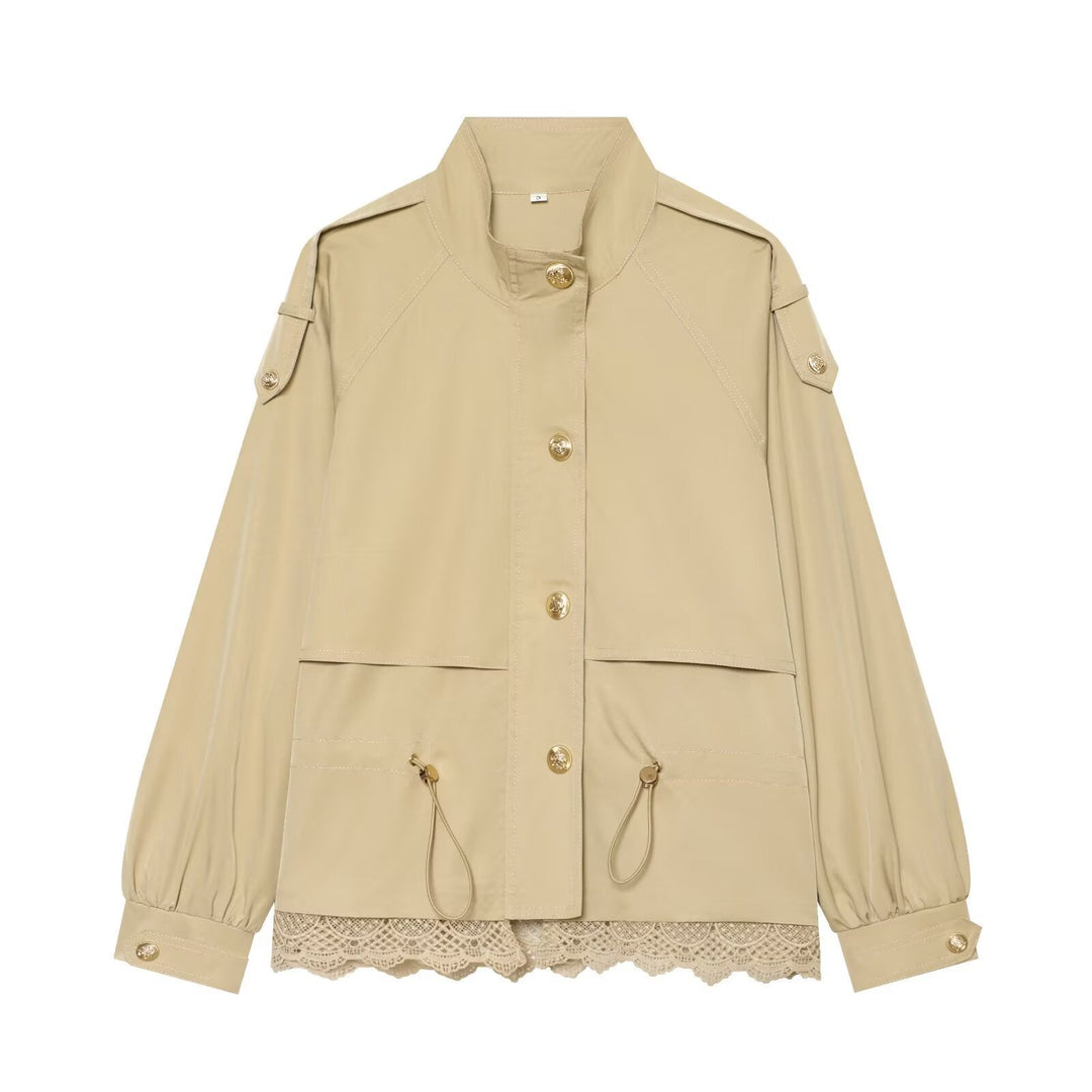 Dam Lätt Parka Jacka med Drawstring och Lace Nederkant