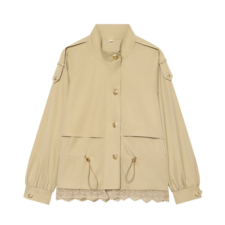 Dam Lätt Parka Jacka med Drawstring och Lace Nederkant