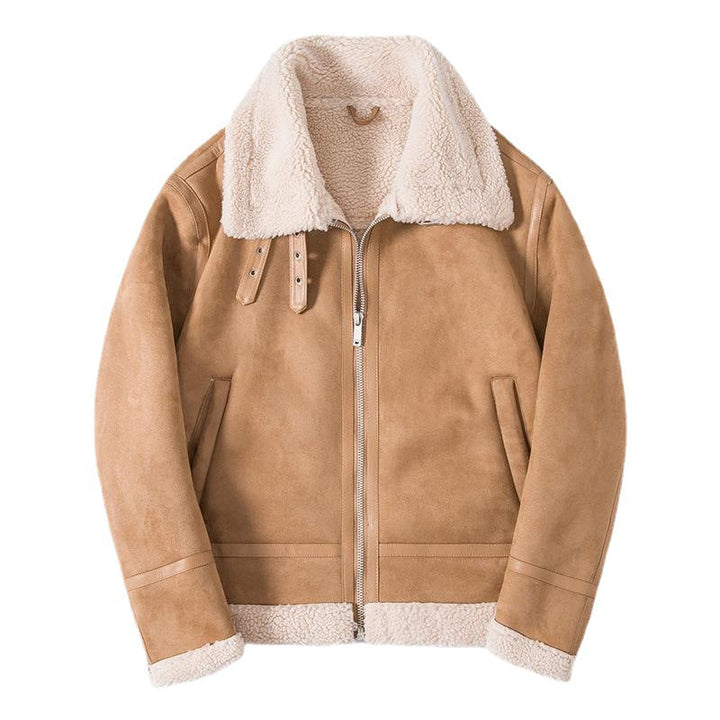 Herr Sheepskin Look Pilot Jacka med Teddyfoder och Läder Trim