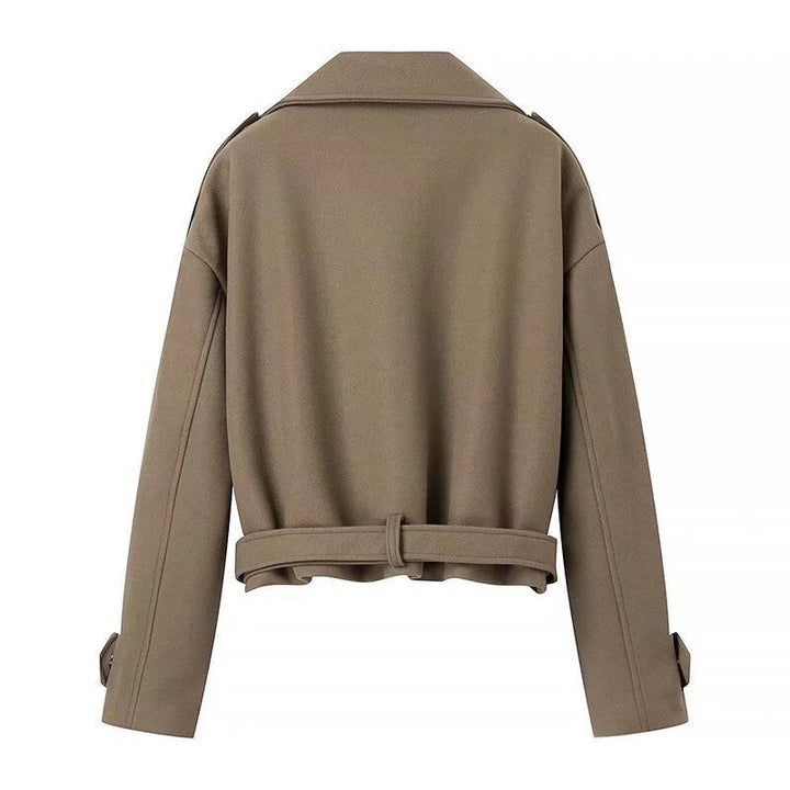 Dam kort ullblandning trenchcoat med bälte, Epaulettes och vid Lapels