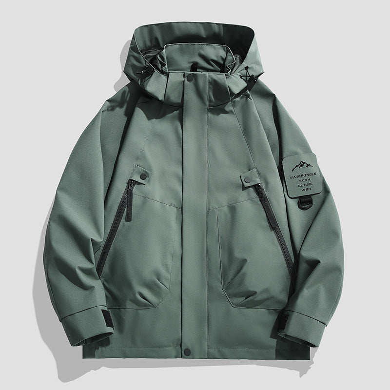 Herr Vattentät Utility Softshelljacka med Huva, Diagonal Dragkedjefickor och Justerbar Ärm Straps