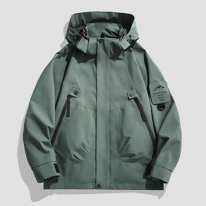 Herr Vattentät Utility Softshelljacka med Huva, Diagonal Dragkedjefickor och Justerbar Ärm Straps