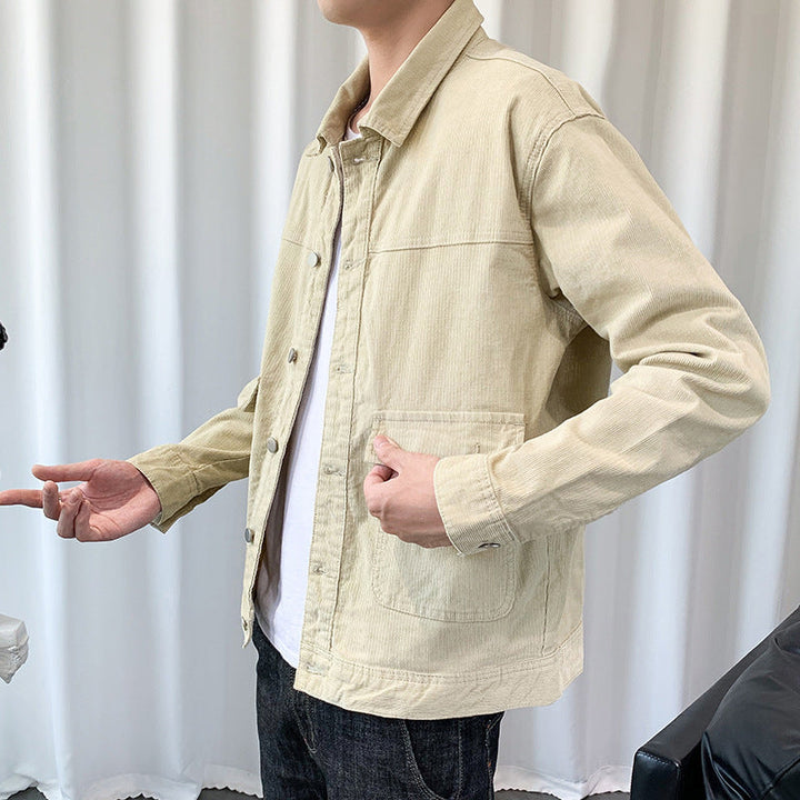 Herr Manchester Jacka i Worker-Blouson Stil med Metal Knäppning och Utanpåfickor