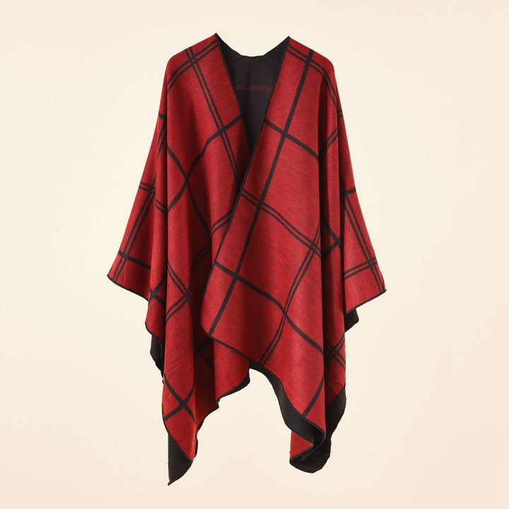 Dam Light rutig ullblandning Ruana poncho med V-Neck