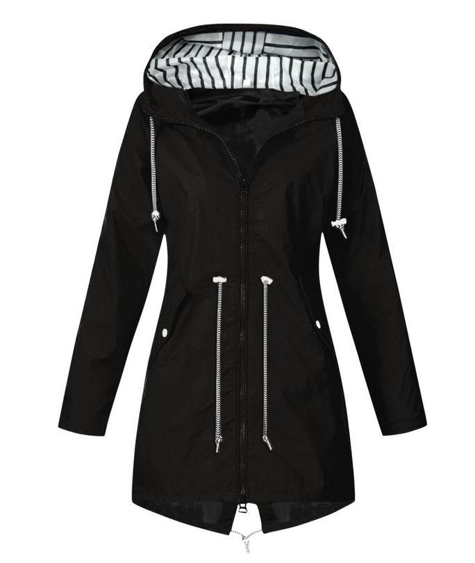 Dam figursydd parka jacka med huva, drawstring waist och concealed dragkedja