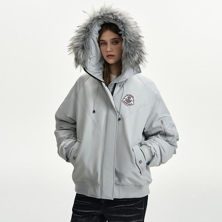 Dam oversize thermo parka med voluminous huva, detachable faux fur trim och ribbed muddar