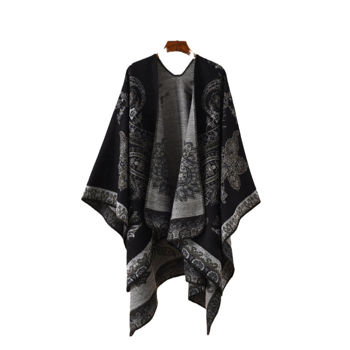 Dam elegant Jacquard poncho med Paisley mönster och öppen front