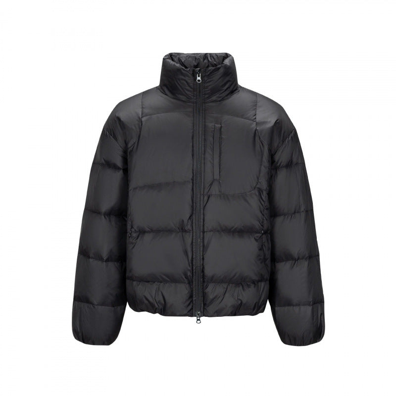 Herr short-cut compact packable pufferjacka med ståkrage och dold bröstficka
