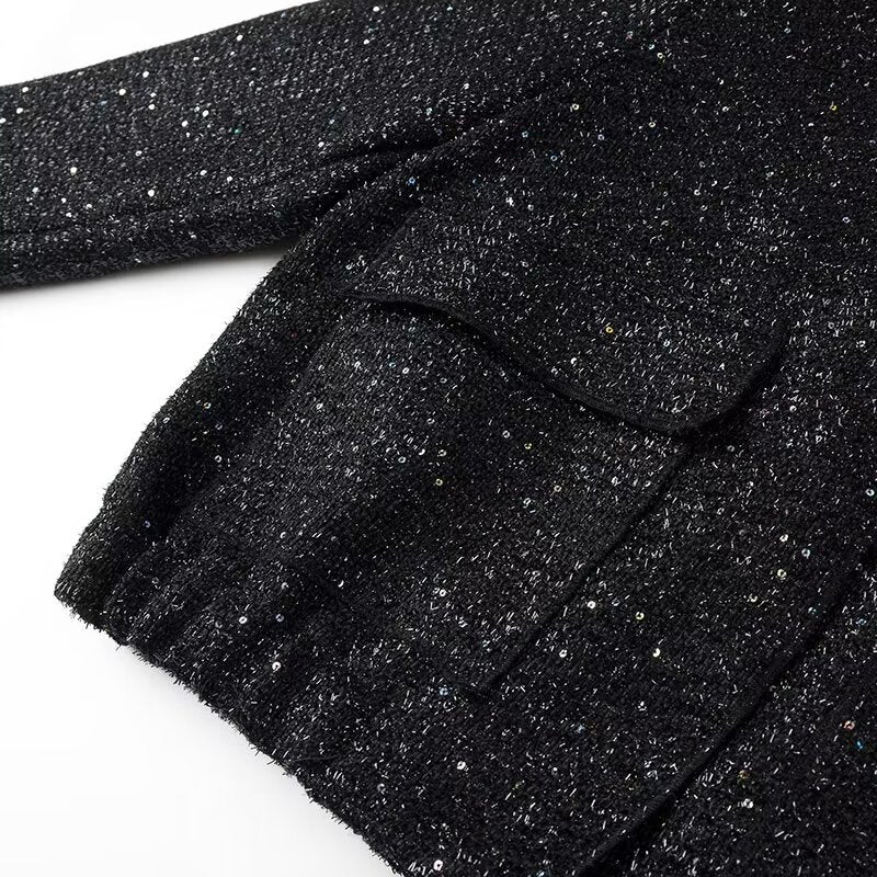 Dam sparkling kort boxy jacka med elastisk fåll och subtle ståkrage