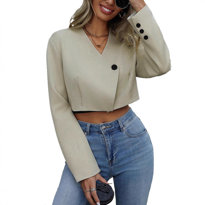Dam Elegant Kort Jacka med Modern Knapp Details