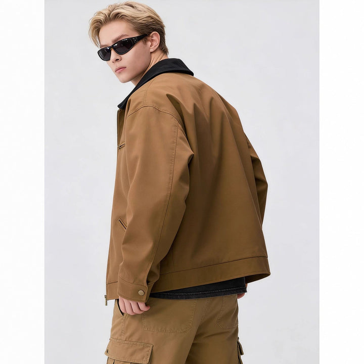 Herr dragkedja blouson i arbeteer stil med cord krage och breast ficka
