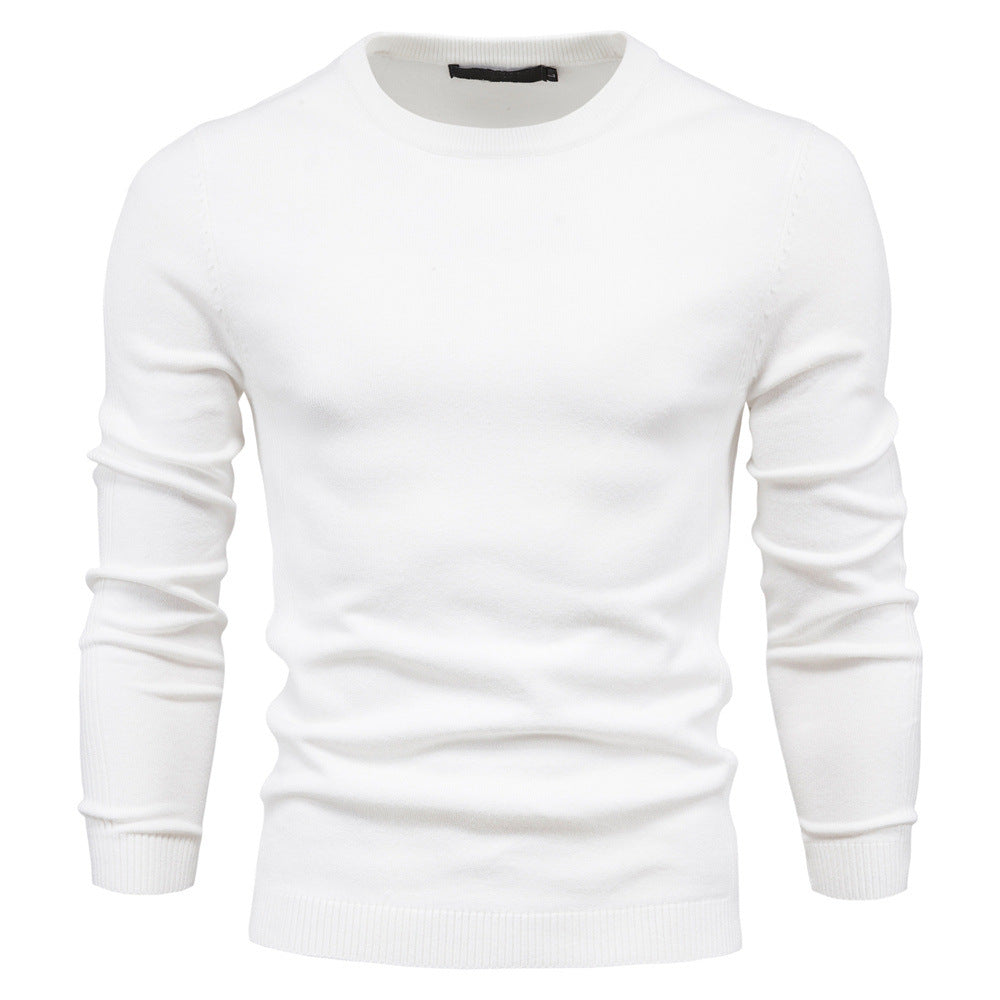 Herr Nano Minimalistisk Round Neck Fin Stickad med Flat Axel Seam och Ribbstickade Muddar
