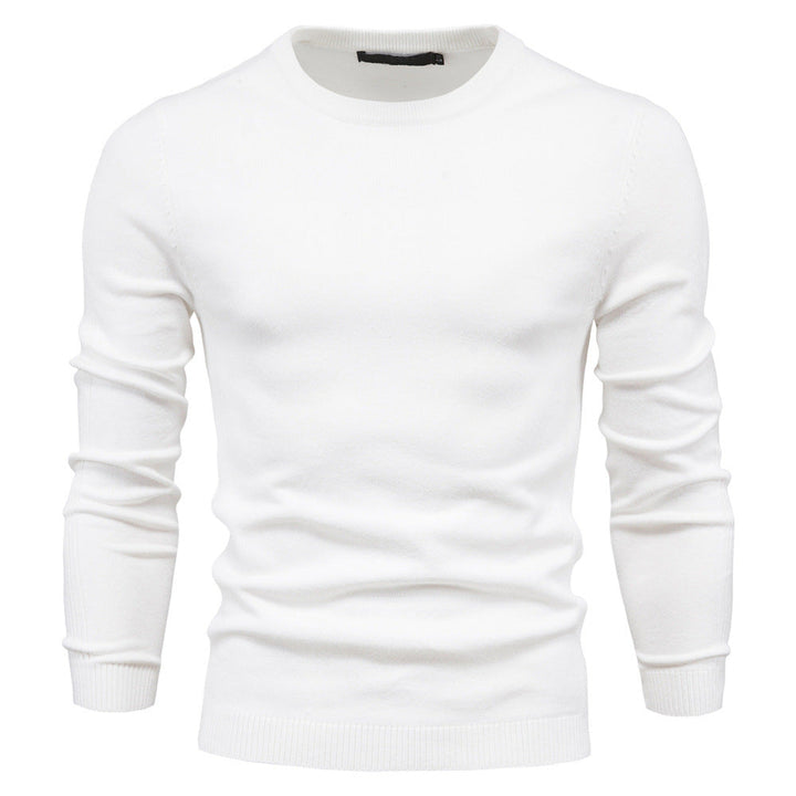 Herr Nano Minimalistisk Round Neck Fin Stickad med Flat Axel Seam och Ribbstickade Muddar