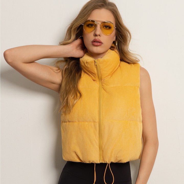 Dam non-vadderad manchester boxy väst med voluminous ståkrage och adjustable drawstring fåll