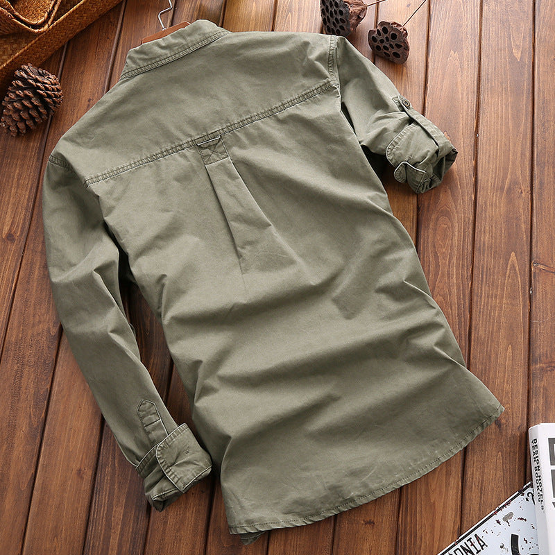 Herr Longline Canvas Överskjorta i Utility Stil med Bröst Lock Fickor