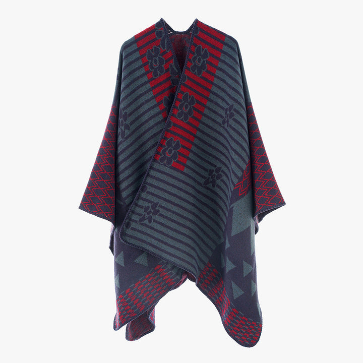 Dam Oversize Jacquard Ruana i Ethno Patchwork design