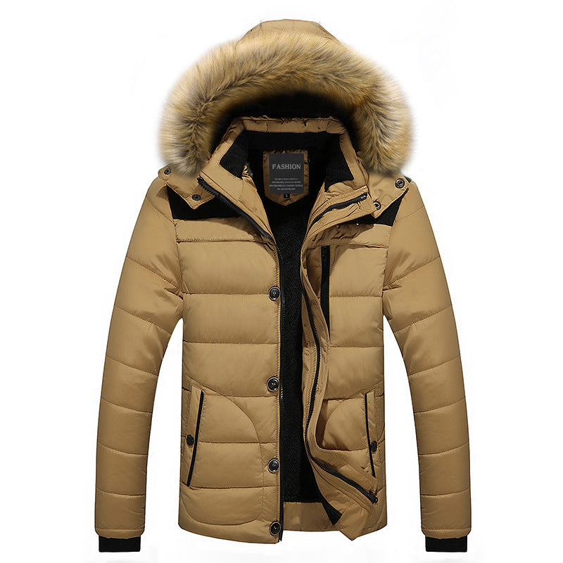 Herr Termisk Parka i Urban Utomhus Stil med Uttagbar Faux Fur Huva och Microfleecefoder