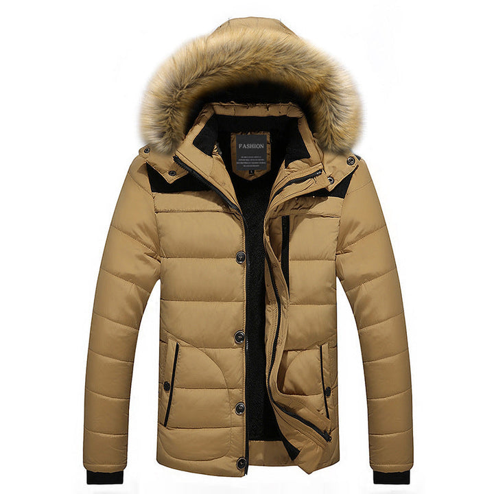 Herr Termisk Parka i Urban Utomhus Stil med Uttagbar Faux Fur Huva och Microfleecefoder