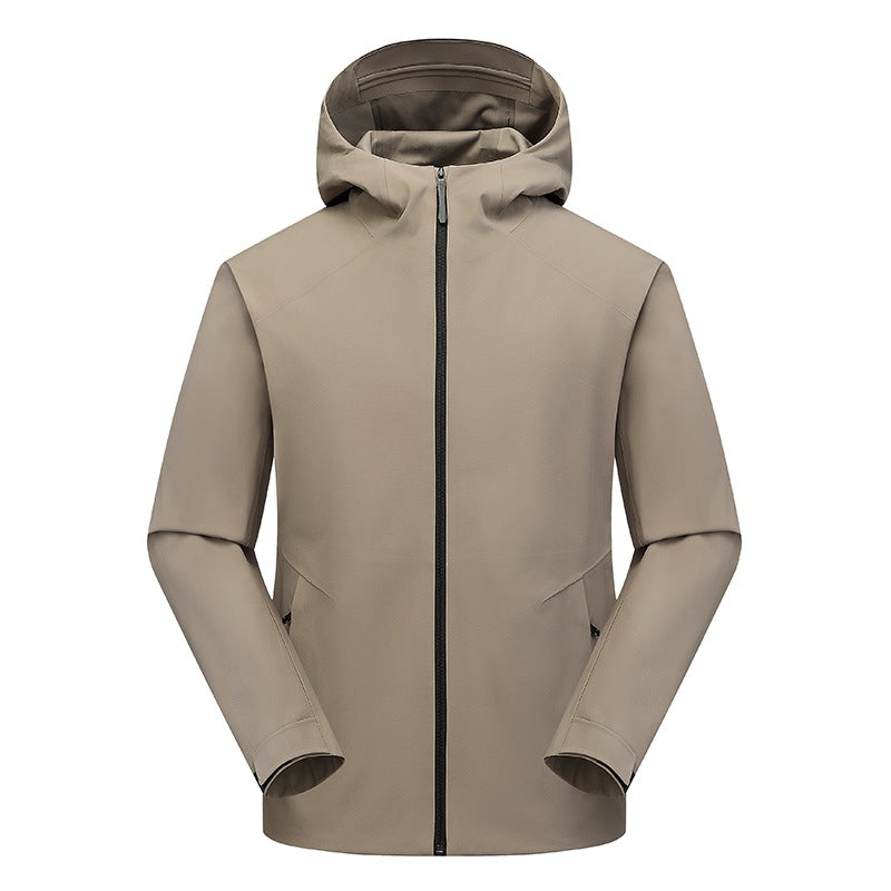 Herr Vattenavvisande Softshell Frilufts Jacka med Huva, Welded Sömmar &amp; Minimalistisk Dragkedja