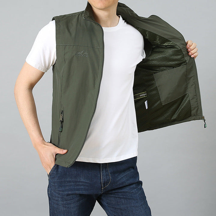 Herr Lätt Technical Utility Väst med Zippered Bröstficka och Wind-Resistant Skal