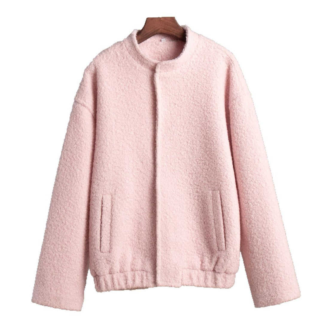 Dam teddy jacka in bouclé look med round neck, oversizepassform och insert fickor