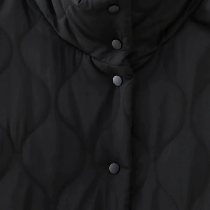 Dam Quiltad Jacka med Ståkrage och Contrasting Ruffled Fickor