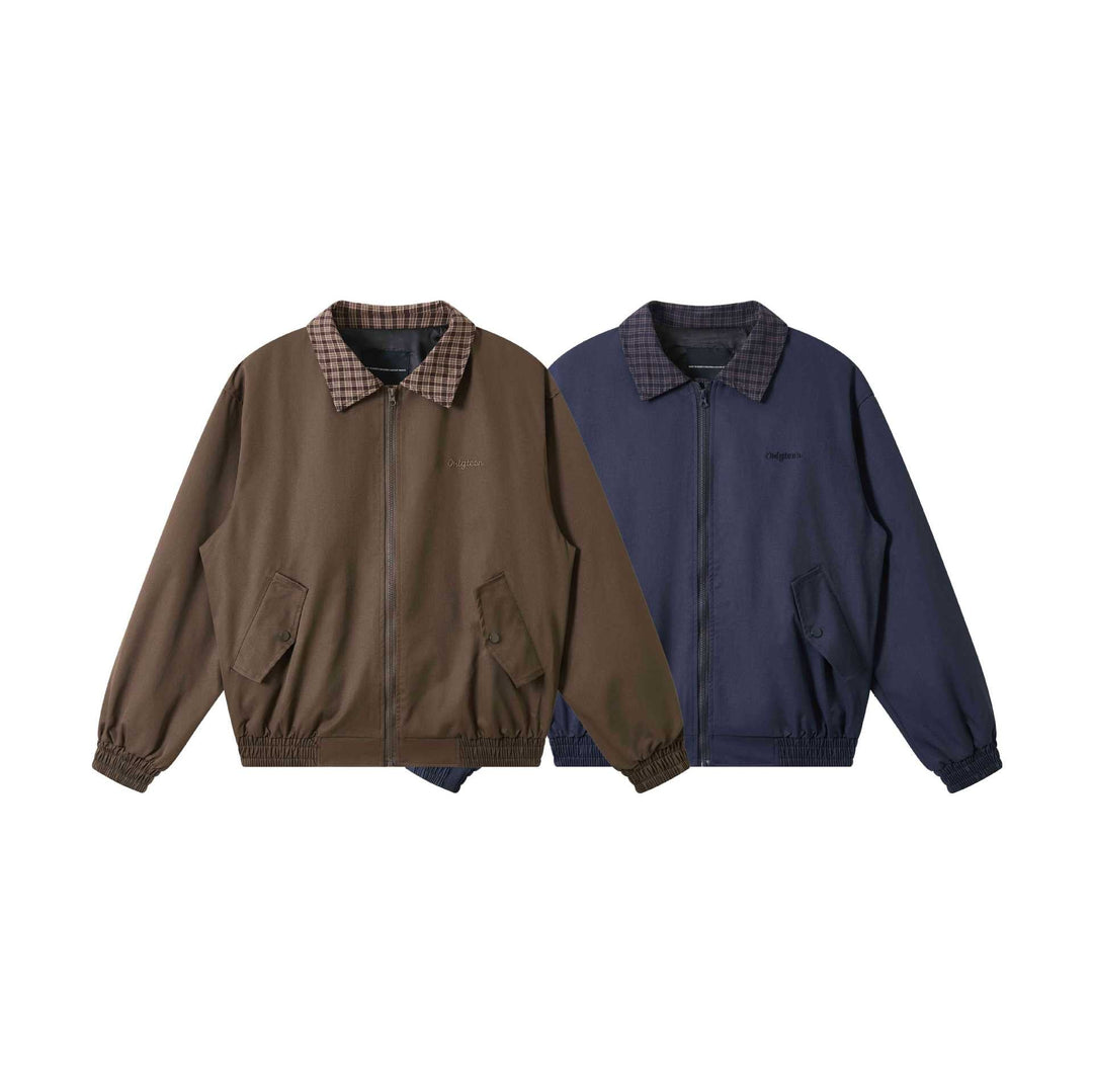 Herr Oversize Blouson Jacka med Rutmönster Krage och fickor med lock