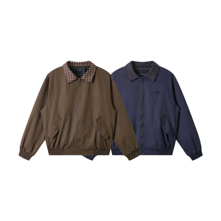Herr Oversize Blouson Jacka med Rutmönster Krage och fickor med lock