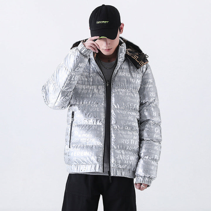 Herr Reflective Quiltad Down-Look Jacka med Huva och Heltäckande Tryck