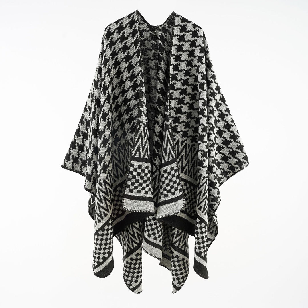 Dam Jacquard capeponcho med Houndstooth och Geometric mönster