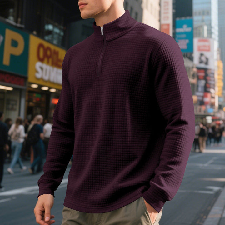 Herr Urban Halv Dragkedja Pullover med Fin Square Texture och Hög Ståkrage
