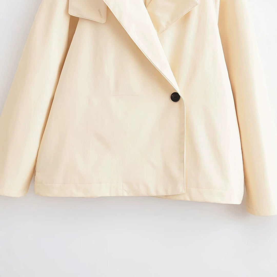 Dam Kort Trench-Stil Jacka med Asymmetric Lapel