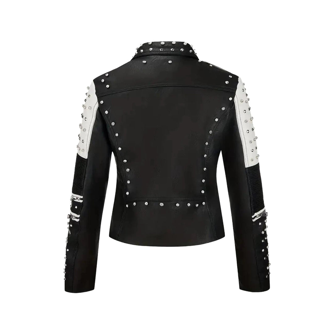 Dam Studded kontrasterande bikerjacka med midjebälte