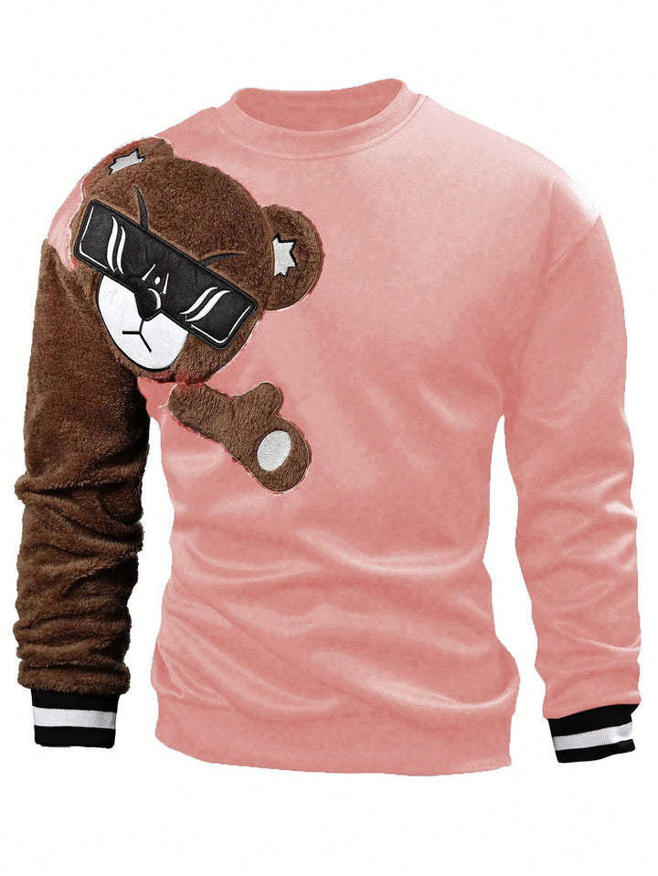 Herr College-Tröja med Plush Bear Appliqué