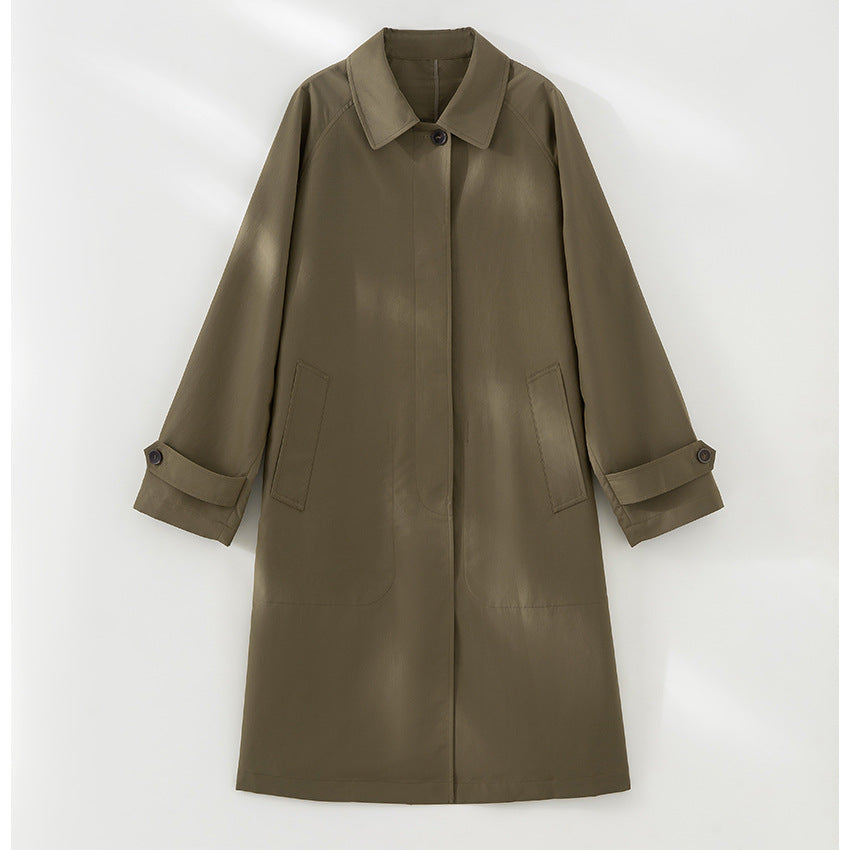 Dam längre minimalistisk trenchcoat med dold knappslå och justerbar muddar