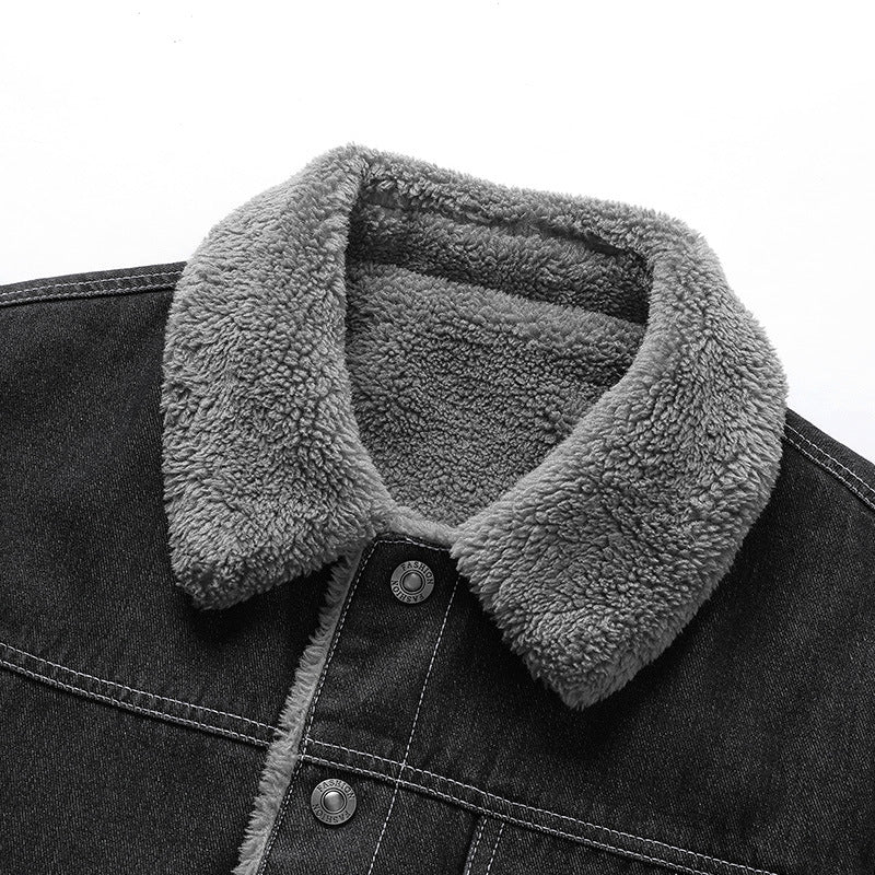 Herr overshirt Jacka tillverkad av Denim med teddyfoder och Sherpa krage