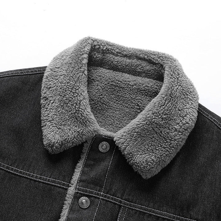 Herr overshirt Jacka tillverkad av Denim med teddyfoder och Sherpa krage
