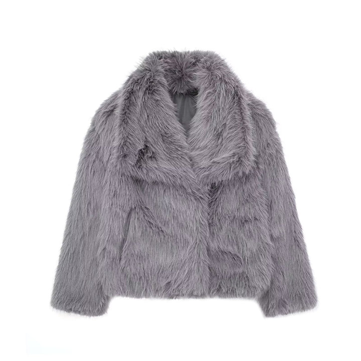 Dam kort Faux Fur jacka med Voluminous Shawl krage