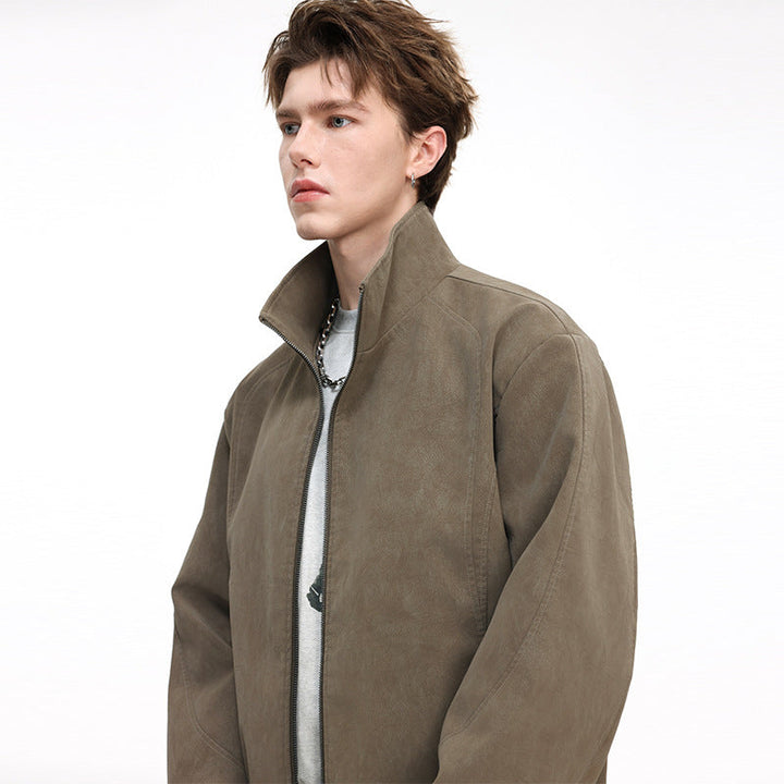 Herr Kunstleder-Blouson med Hög Ståkrage och Dold Dragkedja