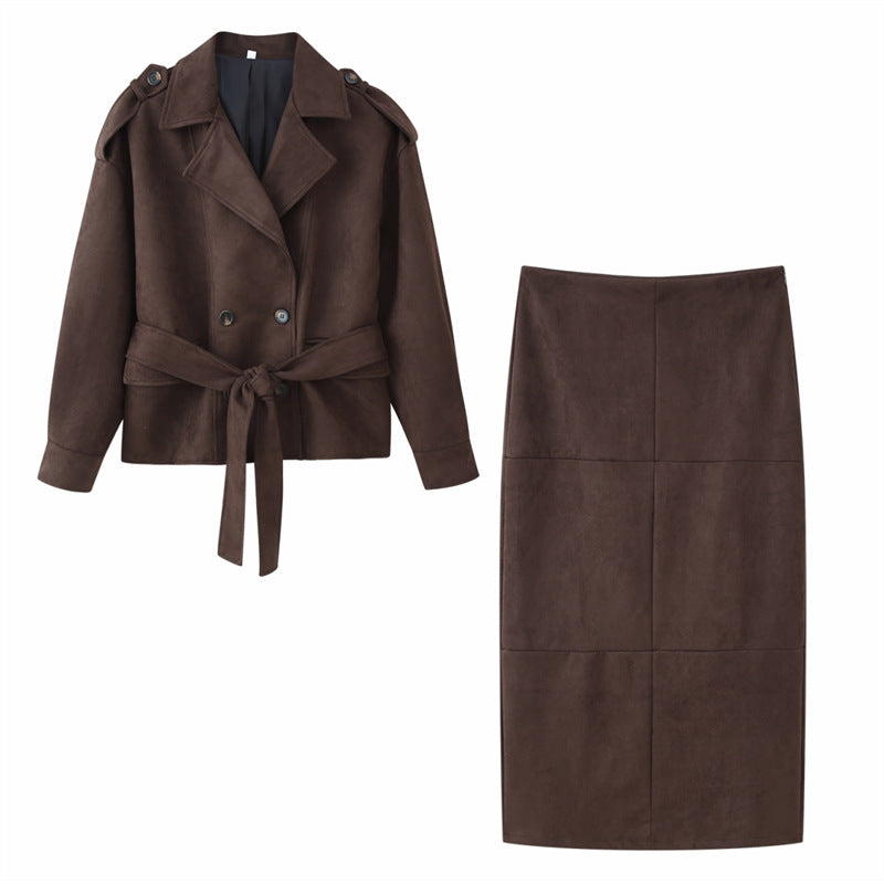 Dam kort trenchcoat in mocka look med Ties och Epaulettes
